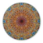 Boho Orange und Blue Mandala Filigree Floral Keramikknauf (Vorderseite)