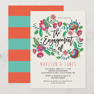 Boho Orange- und Türkis gestreifte Blumen-Hochzeit Einladung