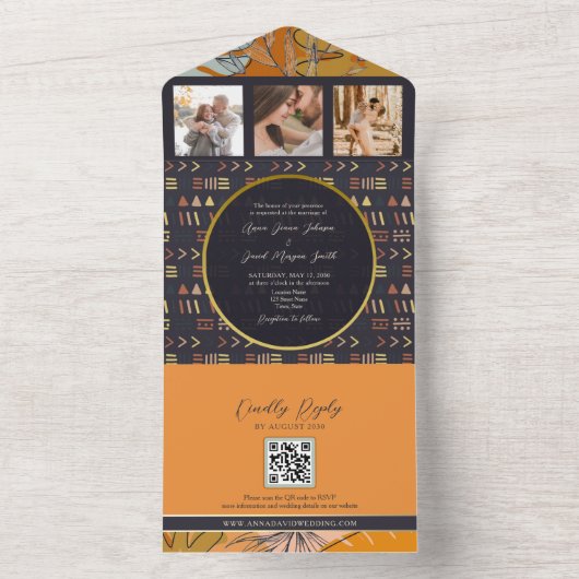 Boho Orange Wedding All In One Einladung (Innen Boden)