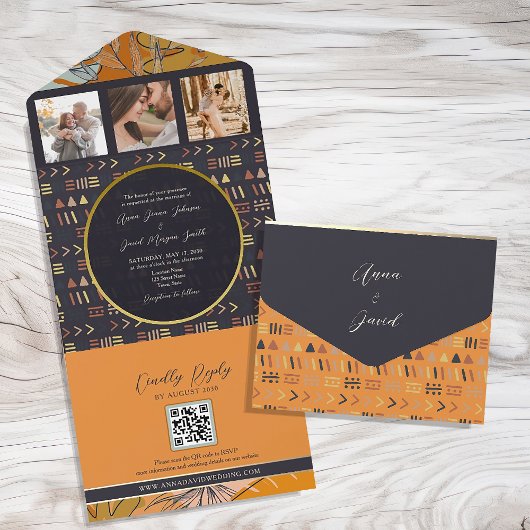 Boho Orange Wedding All In One Einladung