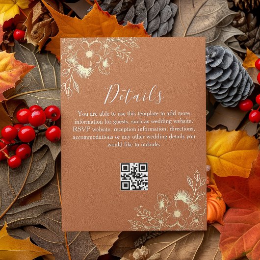 Boho Orange Wedding Details QR Code Begleitkarte
