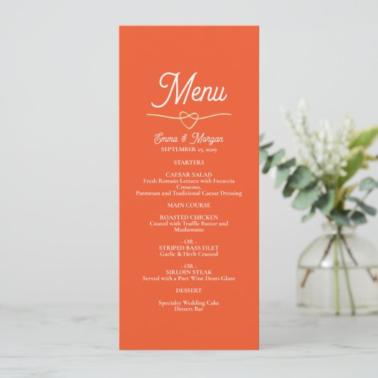 Boho Orange Wedding Menu Menükarte (Stehend Vorderseite)