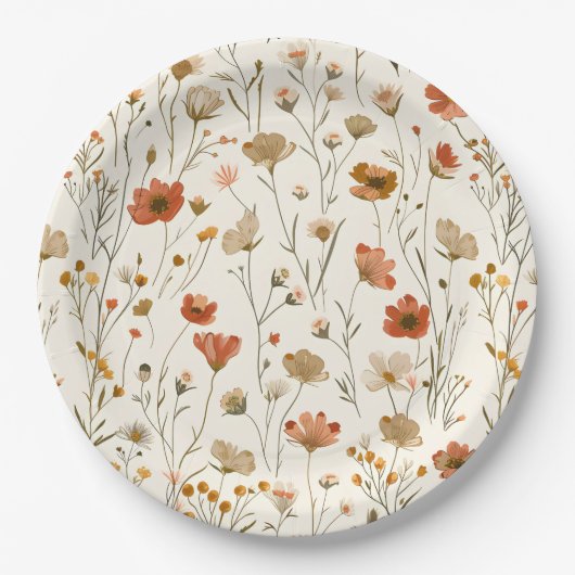 Boho Orange Wildblume Baby in Bloom Baby Dusche Pappteller (Vorderseite)