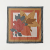 Boho Orange Yellow Blue Red Textured Botanical Wandteppich (Vorderseite (Horizontal))