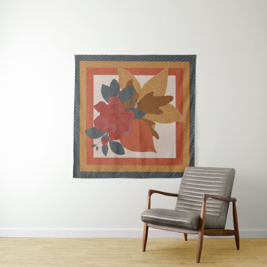 Boho Orange Yellow Blue Red Textured Botanical Wandteppich (Beispiel (Horizontal))