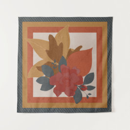 Boho Orange Yellow Blue Red Textured Botanical Wandteppich