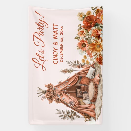 Boho Orange Zent Wildblumen Hochzeit Banner (Vertikal)