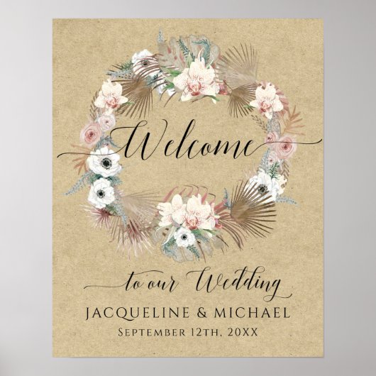 BOHO Orchid Blumenpalme Grüne Begrüßung Hochzeit Poster (Vorne)