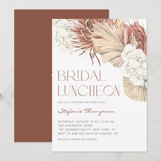 Boho Orchids and Driving Palm Blätter Bridal Lunch Einladung (Vorne/Hinten)