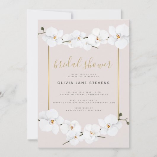 Boho Orchids Gold Frame Rosa Brautparty Einladung (Vorderseite)