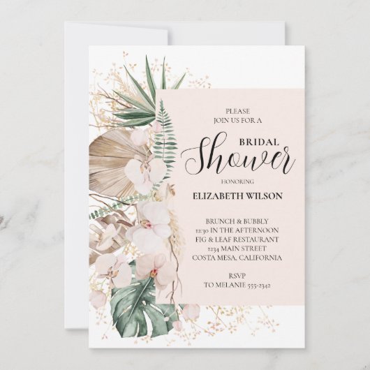Boho Orchids Palms Brautparty Einladung (Vorderseite)
