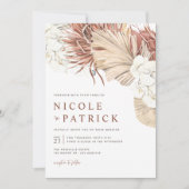 Boho Orchids und getrocknete Palmen Blätter Hochze Einladung (Vorderseite)