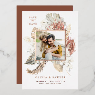 Boho Orchids und getrocknetes Palm-Foto Save the D Folieneinladung