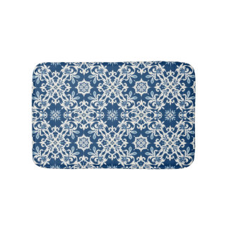 Boho Ornament Pattern in White-Blue Vintage Badematte