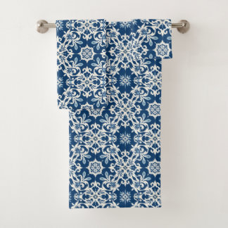 Boho Ornament Pattern in White-Blue Vintage Badhandtuch Set