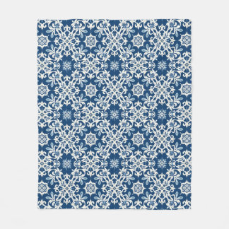 Boho Ornament Pattern in White-Blue Vintage Fleecedecke