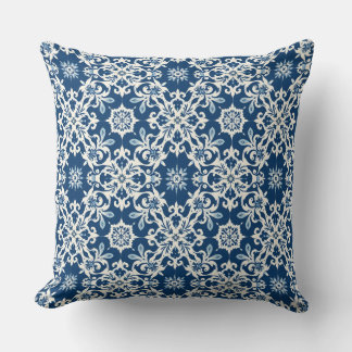 Boho Ornament Pattern in White-Blue Vintage Kissen