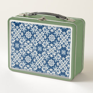 Boho Ornament Pattern in White-Blue Vintage Metall Brotdose