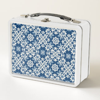 Boho Ornament Pattern in White-Blue Vintage Metall Brotdose