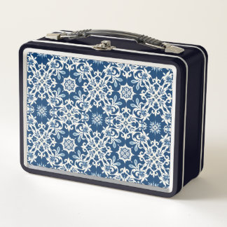 Boho Ornament Pattern in White-Blue Vintage Metall Brotdose