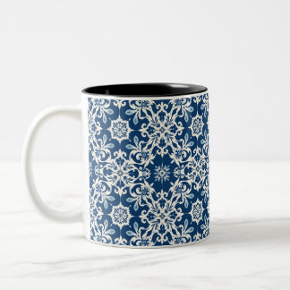 Boho Ornament Pattern in White-Blue Vintage Zweifarbige Tasse