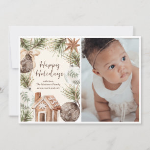 Boho Ornament Surround Flat Holiday Card Feiertagskarte
