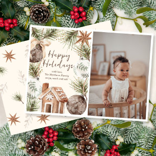 Boho Ornament Surround Flat Holiday Card Feiertagskarte