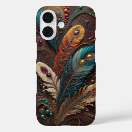 Boho Ornamental Metallisches Türkis Orange Leder i iPhone 16 Hülle