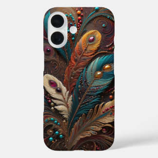 Boho Ornamental Metallisches Türkis Orange Leder i iPhone 16 Hülle