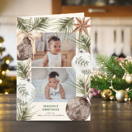 Boho Ornamente und Pines Umgeben Urlaub Feiertagskarte