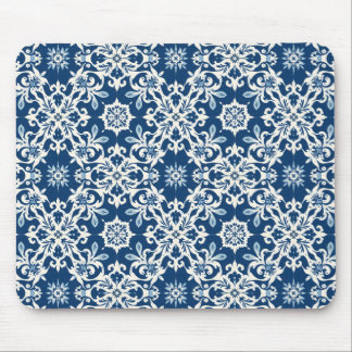 Boho-Ornamentmuster in Weiß-Blau Vintage Mousepad