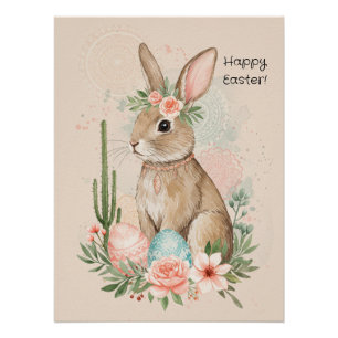Boho-Osterhase-Druck Whimsical Pastell Poster