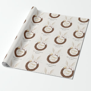 Boho-Osterhasen-Ohren-Nest-Kranz Elfenbein Gold Geschenkpapier