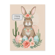 Boho-Osterhasenkarte – Whimsische Pastell-Postkart