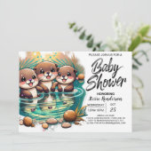 Boho Otter Adventure Baby Shower Einladung (Stehend Vorderseite)