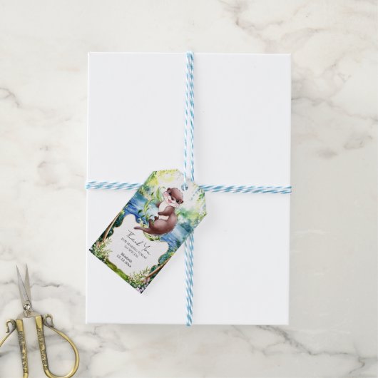 Boho Otter Baby Shower Geschenkanhänger (Mit Garn)