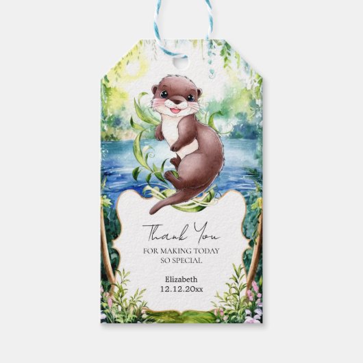 Boho Otter Baby Shower Geschenkanhänger (Vorderseite)