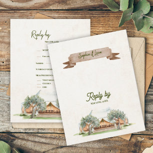 Boho Outdoor Watercolor Zelt Camp Hochzeit Antwort