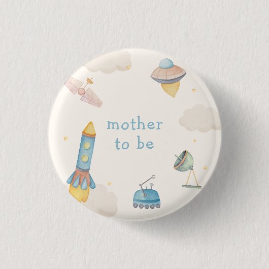 Boho Outer Space Rakete Baby Shower für werdende M Button (Vorderseite)