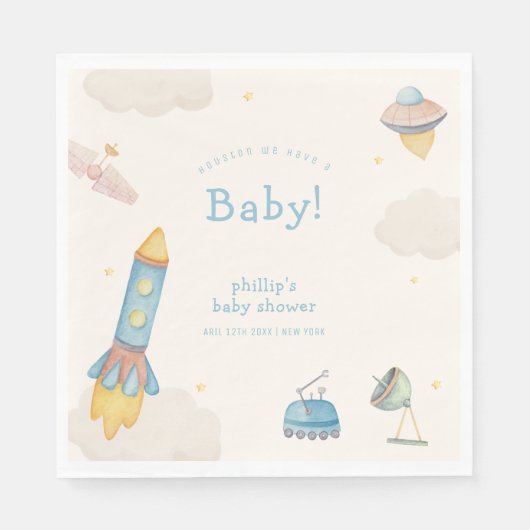 Boho Outer Space Raketenjunge Baby Shower  Serviette (Vorderseite)