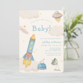 Boho Outer Space Spaceship Rocket Baby Shower Einladung (Stehend Vorderseite)