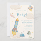 Boho Outer Space Spaceship Rocket Baby Shower Einladung (Vorderseite)