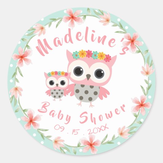 Boho Owl Baby Shower Stickers (Vorderseite)