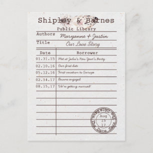 Boho Owl Feather Library Card Save the Date   Ankündigungspostkarte