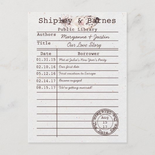 Boho Owl Feather Library Card Save the Date | Ankündigungspostkarte (Vorderseite)