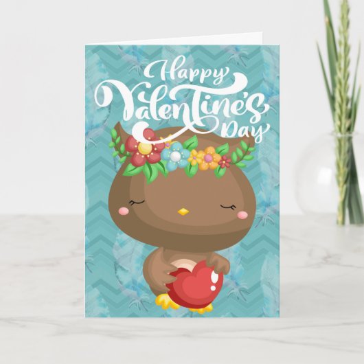 Boho Owl Happy Valentine's Day Karte (Vorderseite)
