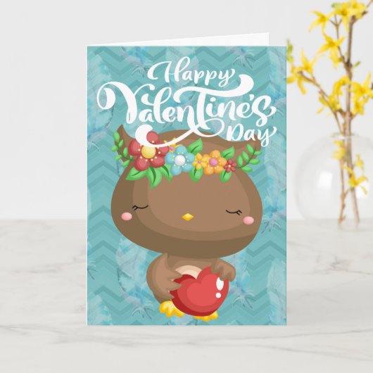 Boho Owl Happy Valentine's Day Karte (Gelbe Blume)