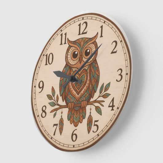 Boho Owl Large Wall Clock Große Wanduhr (Winkel)
