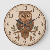 Boho Owl Large Wall Clock Große Wanduhr (Vorderseite)