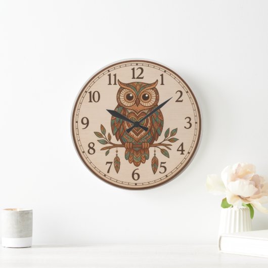 Boho Owl Large Wall Clock Große Wanduhr (Zuhause)